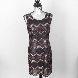 NWT Black & Pink Abstract Lace Sheath Dress  - large